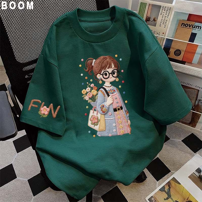 Áo thun chữ thêu nữ kiểu hàn quốc form rộng tay lỡ cổ tròn cotton mát - hè hot trend in cách dễ thương- Local brand #01
