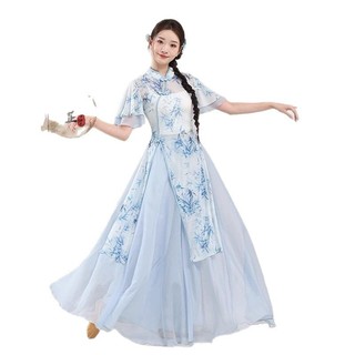 Váy sườn xám gạc kiểu Trung Hoa cổ điển, cao cấp phong cách thanh lịch nhẹ nhàng cho Nữ
