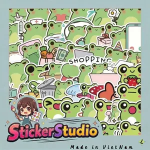 Set 100 Sticker Dễ Thương Ếch Hoạt Tinh Tế Và Sáng Tạo Chống Nước Dán Laptop Vali Mũ Bảo Hiểm Sổ Tay