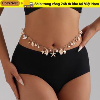 Dây Chuyền Thắt Lưng COZYNEST Style Bohemian với Hình Sao Biển và Vỏ Ốc Xà Củ, Phù Hợp Đi Biển Mùa Hè Cho Nữ