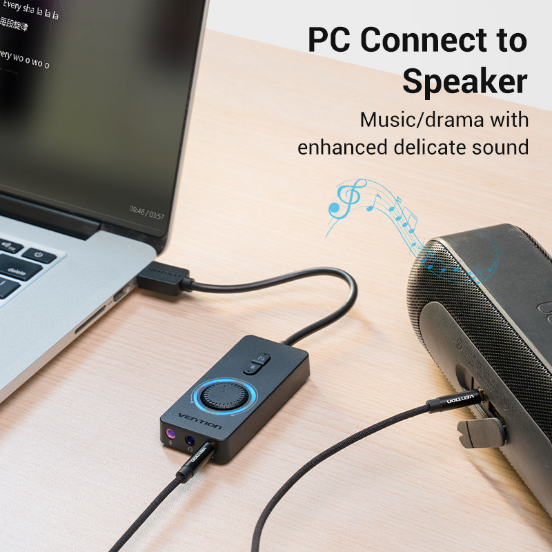 Vention Sound Card USB External Stereo Sound Adapter Audio Card 3.5mm Audio Adapter Gaming Laptop