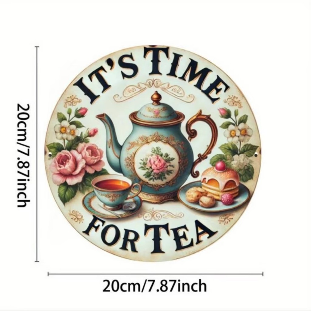 CIFbuy Vintage Trà Chủ Đề Tròn Kim Loại Ký Ấm Trà Hoa Văn Ấm Áp Nhà Bếp Treo Tường Nghệ Thuật Để Bàn Kệ Trang Trí Phòng Khách Cafe