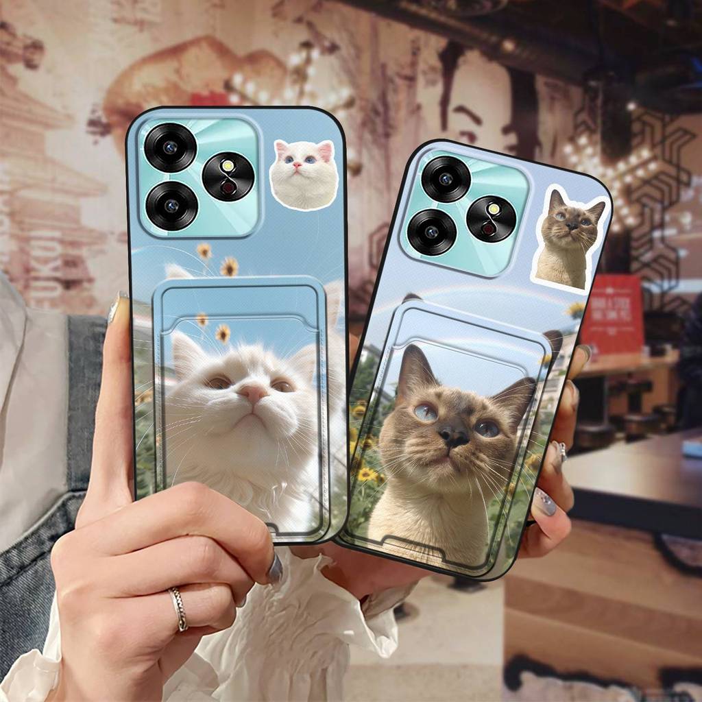 Bọc Toàn Bộ Ốp lưng Cho UMIDIGI G6 5G Vỏ Chống Thấm Nước Vỏ Mềm Chống Sốc Tay Áo Thẻ Chó Bền Dễ Thương Túi Đựng Thẻ Thiết Kế Thời Trang Mèo Graffiti Khe Cắm Thẻ Chống Bụi Bẩn