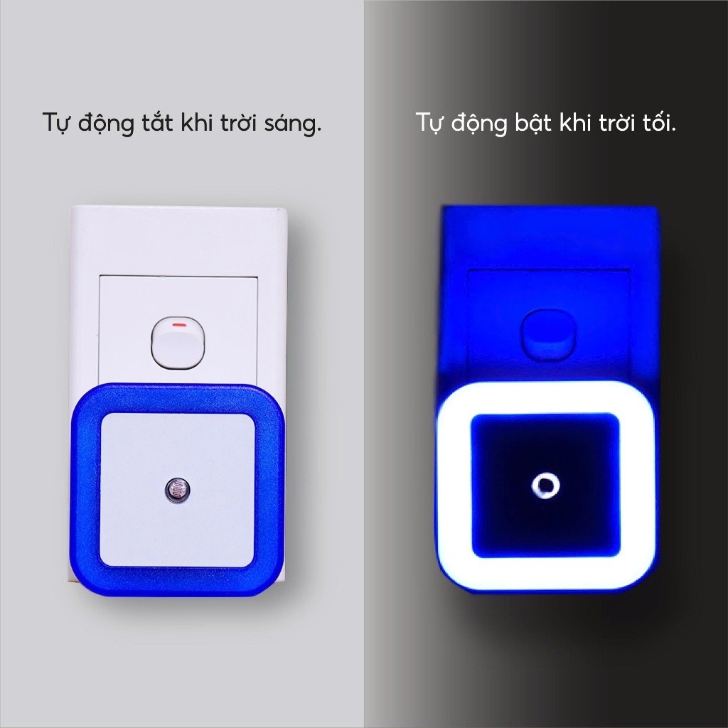 Đèn LED ngủ cảm biến ánh sáng hình vuông, tự động bật sáng ban đêm, đèn ngủ tiết kiệm điện, dịu mắt