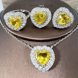 ❤ Hình Trái Tim Sáng Tạo Bộ Trang Sức Full Kim Cương Bông Tai Nữ Lãng Mạn Nhẫn Tình Yêu Sáng Tạo Đơn Giản Citrine Mặt Dây Chuyền Vòng Cổ Kim Cương Hồng Quà Tặng Người Yêu