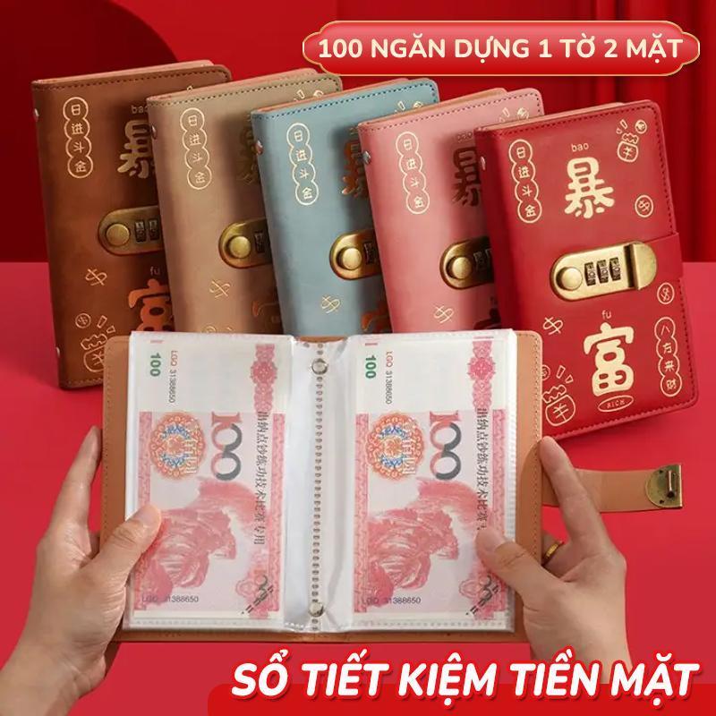 Sổ Tiết Kiệm Tiền mặt 100 trang Da PU Cao Cấp, khóa mật khẩu chống thấm nước, album sưu tầm giúp bạn quản lý tài chính