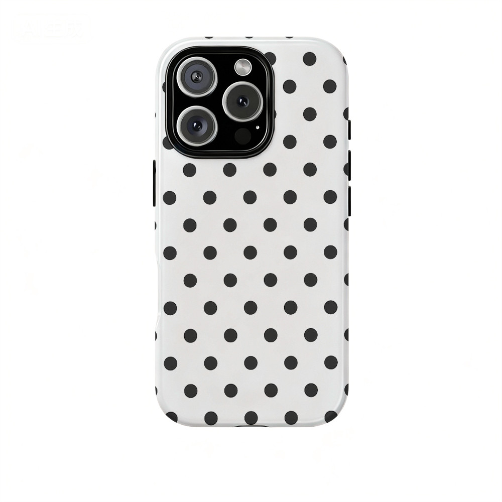 Chấm bi màu đen đơn giản Thích hợp cho iPhone 7 8 X XS XR XSMAX 11 12 13 14 15 16 17 Pro max Plus Vỏ cứng hai lớp chống sốc chống sốc không khí bao gồm tất cả