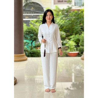 set đồ bộ đũi cổ bà lai , pháp phục đũi trơn, trung niên