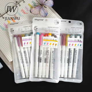 JIANWU 5 Cái / bộ Vintage Macaron Morandi Màu Tạp Chí Chất Liệu Hai Đầu Highlighter Sáng Tạo Đồ Dùng Học Sinh Văn Phòng Phẩm