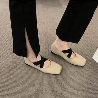 Giày đế bằng dành cho nữ Dây thun chéo mũi vuông