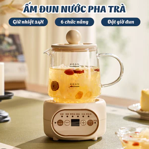 Ấm Đun Nước Pha Trà Điện 400W Đa Năng 6 Chức Năng, Đặt Giờ Thông Minh, Bình Thủy Tinh Chịu Nhiệt