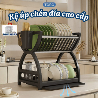 Khay Úp Chén Bát 2 Tầng Có Khay Hứng Nước, Giá Để Chén Đĩa Nhựa ABS Cao Cấp Kèm Ống Đũa Nhà Bếp