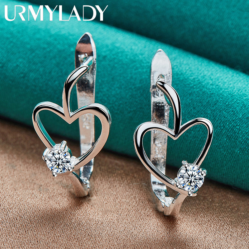 URMYLADY - Bông tai nữ bạc 925 với đá zircon hình trái tim tình yêu, thời trang quyến rũ