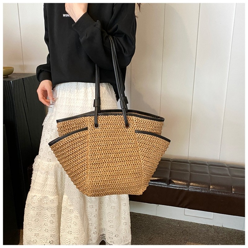 GC2 Túi tote dung tích lớn dành cho nữ đi biển phong cách kỳ nghỉ lười biếng túi đeo vai mới handmade dệt CG2