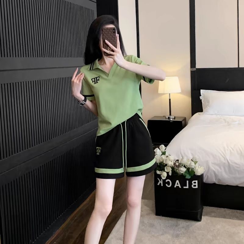 Toàn Bộ Cửa Hàng Thời Trang Thể Thao Nữ Mùa Hè Tính Khí Phương Tây Giảm Tuổi Cổ POLO Quần Short Tay Ngắn Chạy Bộ Hai Bộ Hợp Thời Trang 4.2