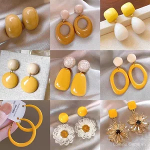 Bông tai nhựa retro thu đông, thiết kế hình học và ánh sáng dầu vàng, độc đáo và sang trọng cho phụ nữ