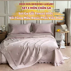 Set ga gối kèm chăn hè phối viền ren hoa tinh tế và điệu đà mang phong cách tiểu thư Memminbedding Luxury
