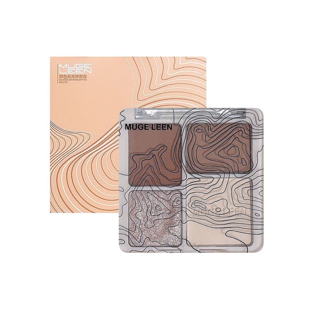 Palette Tạo Khối & Đánh Sáng 4 Màu MUGELEEN - Phấn Lì & Lấp Lánh, Đa Năng Cho Mọi Bước Trang Điểm