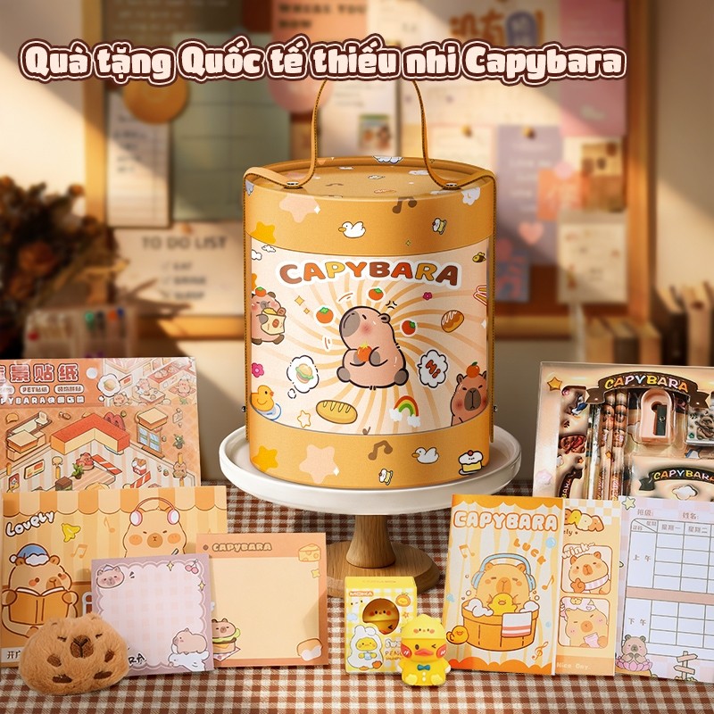 Hộp Quà Tặng Văn Phòng Phẩm Món Quà Đồ Dùng Học Sinh Đáng Yêu Họa Tiết Capybara 1/6 Dành Cho Mùa Tốt Nghiệp