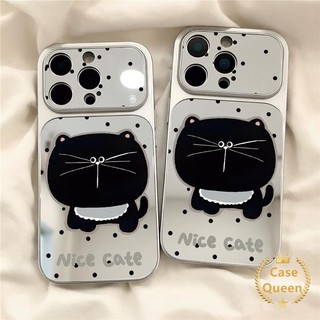 Ốp Gương Trang Điểm Mèo Đen Hoạt Hình Đáng Yêu Tương Thích Cho IPhone Air 13 15 17 12 16 11 14 Pro Max XR X XS Max 16 14 15 Plus Ốp Lưng Mới Sáng Tạo Hợp Thời Trang