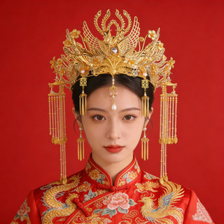 Xiuhe Cô Dâu Phượng Hoàng Thái Hanfu Phong Cách Mới Vàng Phong Cách Trung Hoa Mũ Đội Đầu Trang Phục Cổ Tua Rua Sang Trọng Khí Quyển Phong Cách Cổ Đại Trang Sức Phụ Kiện Tóc 26.4.7 NG8O