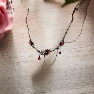 Mặt dây chuyền goth hiphop pha lê đỏ hai lớp, phù hợp nữ