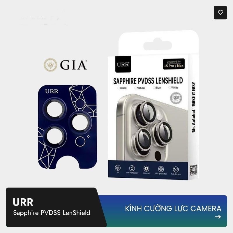 [Chính Hãng] Kính Cường Lực Camera Sapphire URR Cho IP14-17 Pro Max - Viền PVD 2 Tầng Mặt Kính Trong Suốt Chứng Nhận GIA