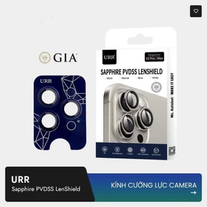 Kính Cường Lực Camera Sapphire URR Cho IP14-17 Pro Max - Viền PVD 2 Tầng Mặt Kính Trong Suốt Chứng Nhận GIA