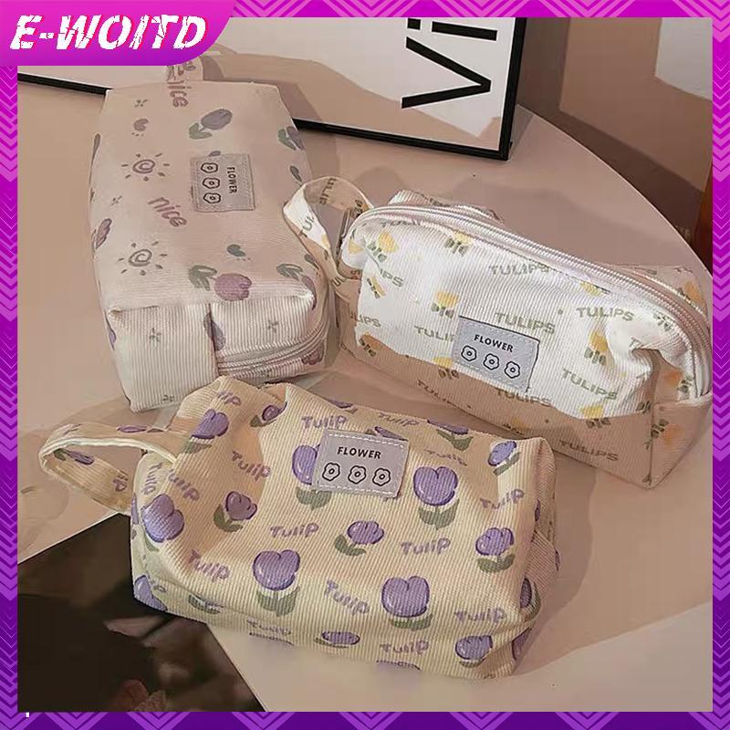 E-WOITD INS Tulip Hộp Đựng Bút Chì Dung Tích Lớn Túi Đựng Đồ Dùng Học Tập Bút Chì Túi Đựng Mỹ Phẩm Đa Năng Túi Đựng Bút Di Động E-WOITD