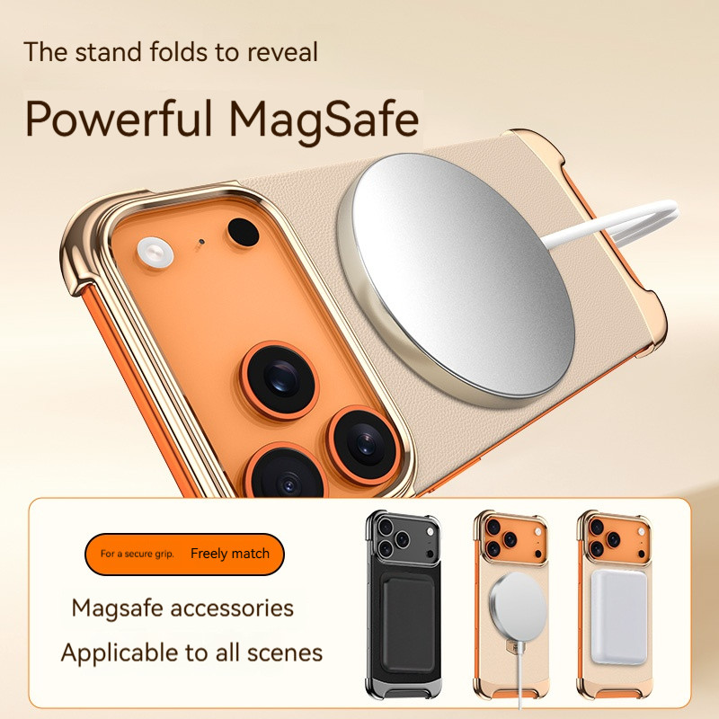 Ốp điện thoại giá đỡ từ tính không khung bằng da cao cấp, cho IPhone 17 16 15 Pro Max 17 Vỏ bảo vệ sạc không dây không khí
