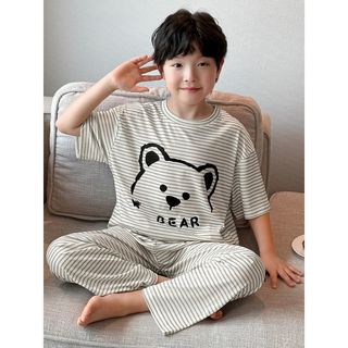 Đồ bộ ngủ trẻ em sọc gấu dễ thương – áo thun + quần dài/ngắn, mềm mịn thoáng mát, mặc nhà unisex