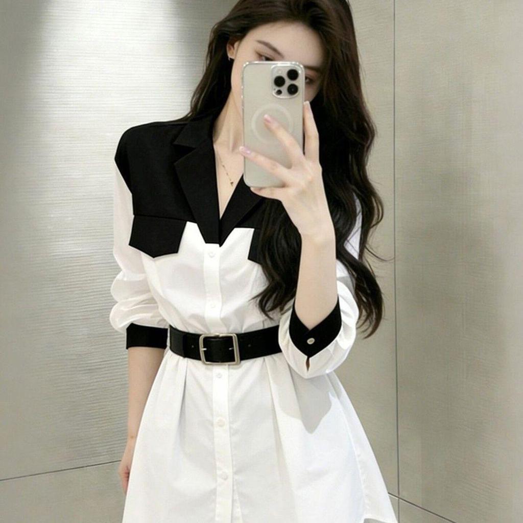Áo sơ mi trắng đen nữ, chất liệu cao cấp, thiết kế phong cách Tây Âu hiện đại