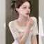 Áo thun ngắn tay thêu ren kiểu Pháp dành cho nữ mùa hè thon gọn hơn trông giảm tuổi Thiết kế thời trang Feel Be