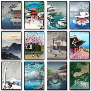 Japanese Classic Scenery Kyoto Snow Cherry Blossom Temple Canvas Painting Art Home Wall Decor Canvas Poster