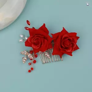 Phụ kiện tóc cô dâu vải hoa sang trọng có kim cương giả và ngọc trai - Phù hợp làm đẹp cho ngày cưới
