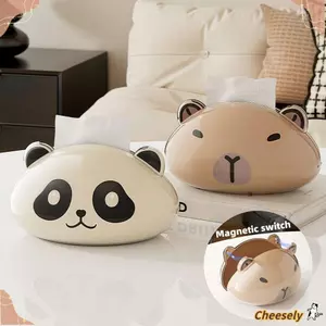 Hộp đựng khăn giấy Capybara CHEESELY, Hộp đựng khăn giấy từ tính chiết xuất, Phim hoạt hình dễ thương Dung tích lớn Hộp giấy vệ sinh mịn màng Trang trí nội thất