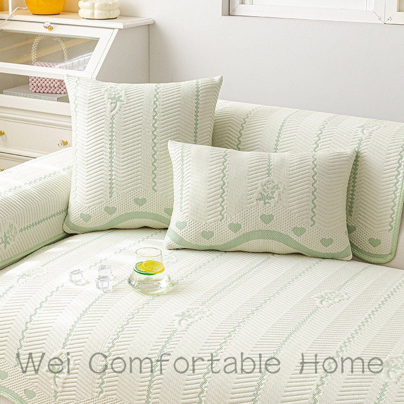 Nhỏ Tươi Mát Cảm Giác Ice Silk Sofa Đệm Cố Định Chống Trơn Trượt 2026 Phong Cách Mới Mùa Hè Mát Thảm Mùa Hè Nội Tuyến Đệm Bao Vải