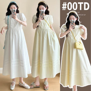Váy bà bầu mùa hè Váy Cotton nguyên chất kiểu Pháp