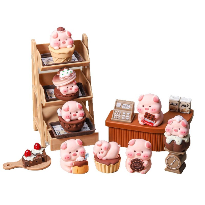 PikoPig Chocolate Món Tráng Miệng Series Mini Nhựa Hình - 4cm Dễ Thương Kawaii Pig Sưu Tập Trang Trí Bàn Làm Việc Quà Tặng