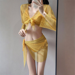 Bộ bikini nữ gợi cảm 3 mảnh, thích hợp cho nghỉ dưỡng suối nước nóng, thiết kế lưới khoét hở, đi biển.