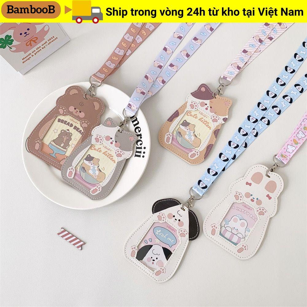 Tấm bảo vệ ảnh BAMBOOB, Hộp đựng Photocard Kawaii dễ thương, Phim hoạt hình có dây buộc Vỏ thẻ PU