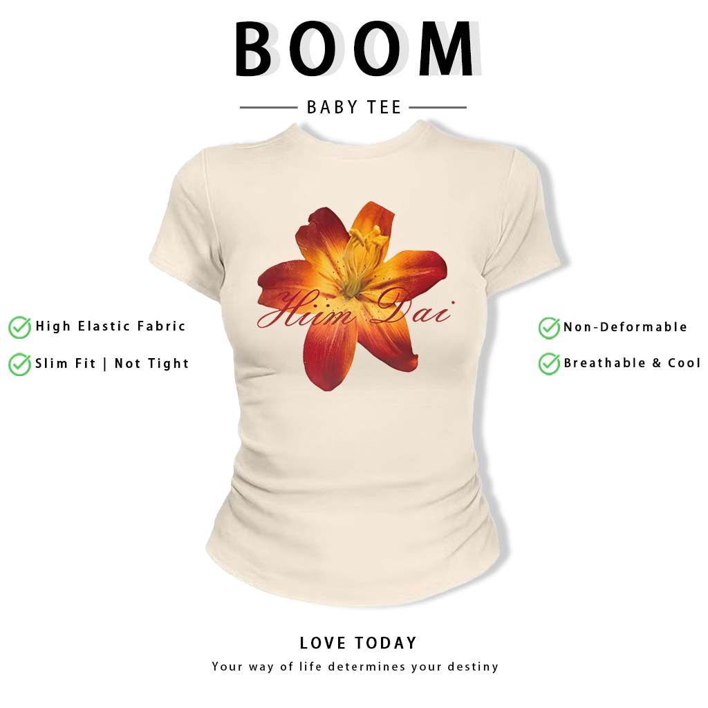 BOOM Áo Baby Tee Nữ Cotton Ôm Body-Áo Thun Ngắn Tay Y2K In Hình PhongCách Mùa Hè, Cổ Tròn Hàng Đầucách hàn quốc phongQ37