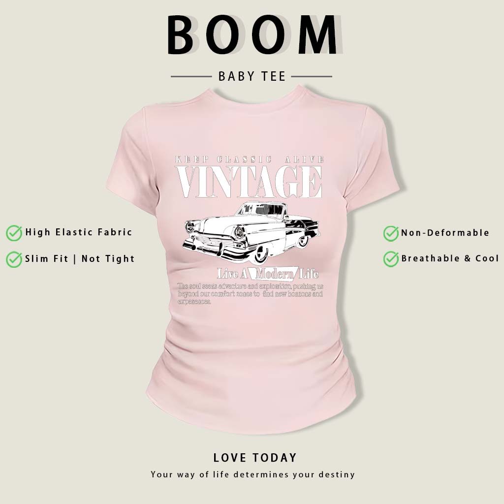 BOOM Áo Baby Tee Nữ Cotton Ôm Body-Áo Thun Ngắn Tay Y2K In Hình PhongCách Mùa Hè, Cổ Tròn Hàng Đầucách hàn quốc phongW28