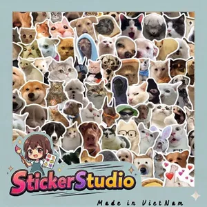 Set 20/60 Sticker Mèo Vui Nhộn Chống Nước Dán Laptop Vali Mũ Bảo Hiểm Sổ Tay