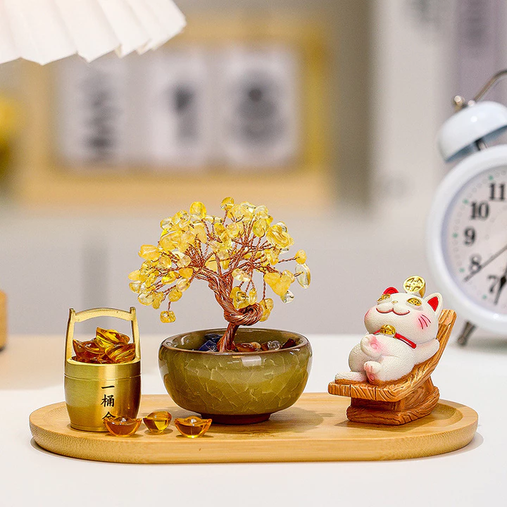 cây thủy đá vàng mèo thần tài nằm thắng đồ trang trí để bàn decor phòng khách trang trí bàn làm việc đồ trang trí phòng ngủ decor bàn làm việc phong thuỷ đồ decor trang văn home quà tặng khai trương t