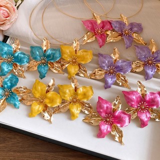 Đôi khuyên cổ điển vintage hoa nhỏ màu đỏ và tím