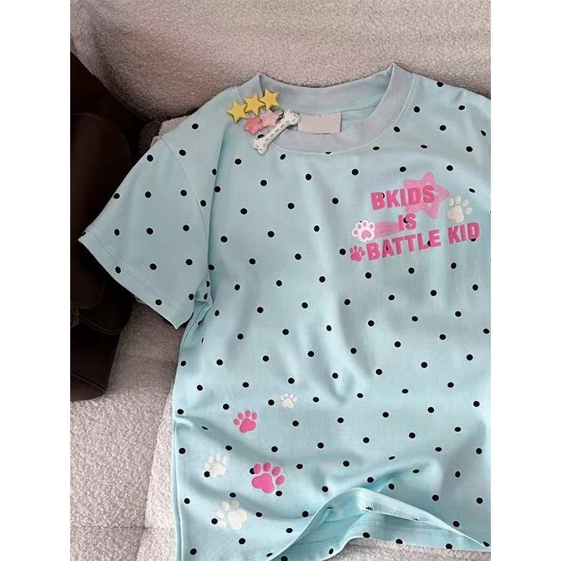 Áo Thun babytee Chấm bi vai hình chú chó mùa hè dễ thương in hình Paw