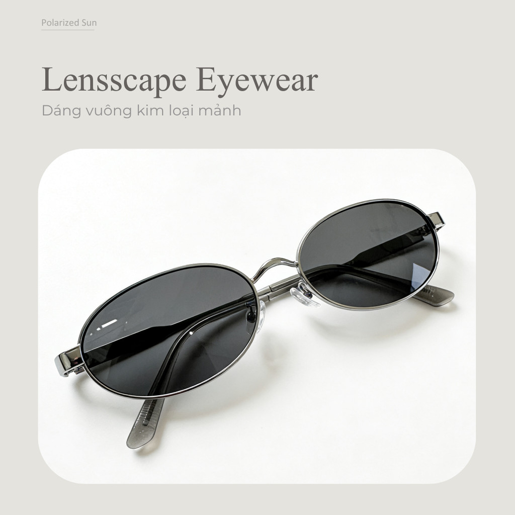 Lensscape Kính mát phân cực dáng oval nhỏ gọng kim loại tròng TAC UV400 dùng khi đi nắng ban ngày