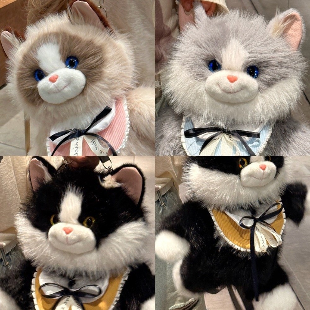 Ba lô mèo sang trọng mô phỏng HOBBYIN, Ba lô Ragdoll sang trọng thực tế hoạt hình dễ thương, Túi đựng động vật nhồi bông mềm mại dành cho nữ