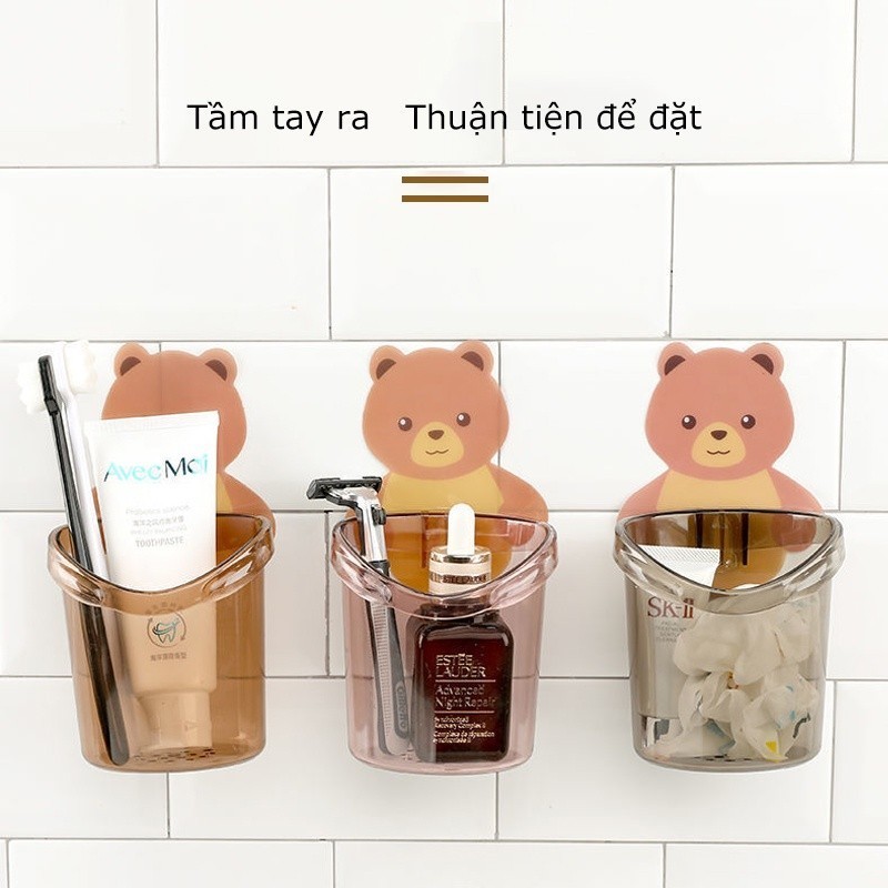 M7 Cốc gấu dán tường đựng bàn chải đánh răng, cốc gấu nâu đựng kem đánh răng MALAN